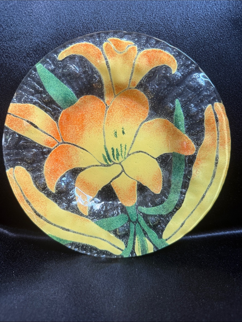 Hand-Painted Yellow & Orange Floral Glass Wall Art